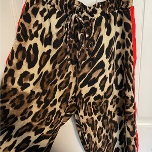 Leopard Print Joggers with Red Stripe